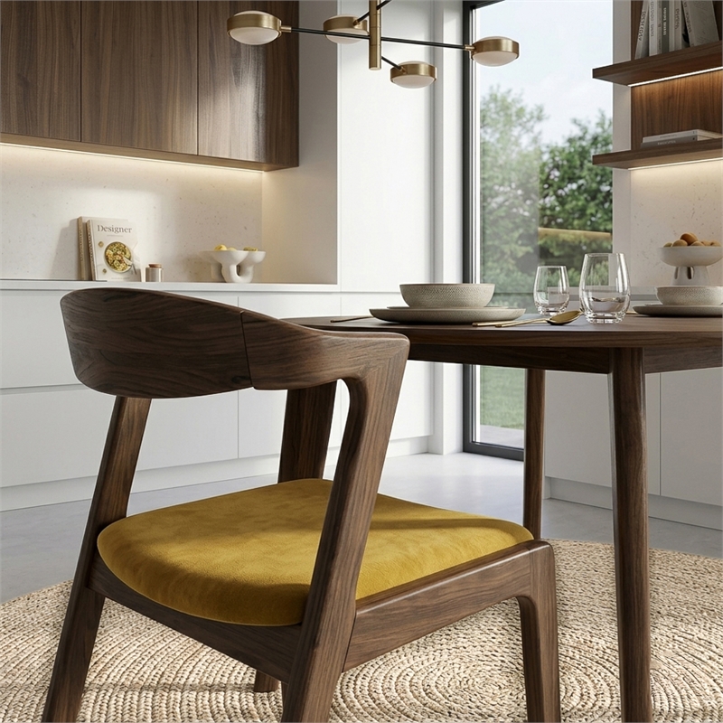 Roxy Mid-Century Modern Velvet Dining Chair in Dark Yellow (Set of 2)