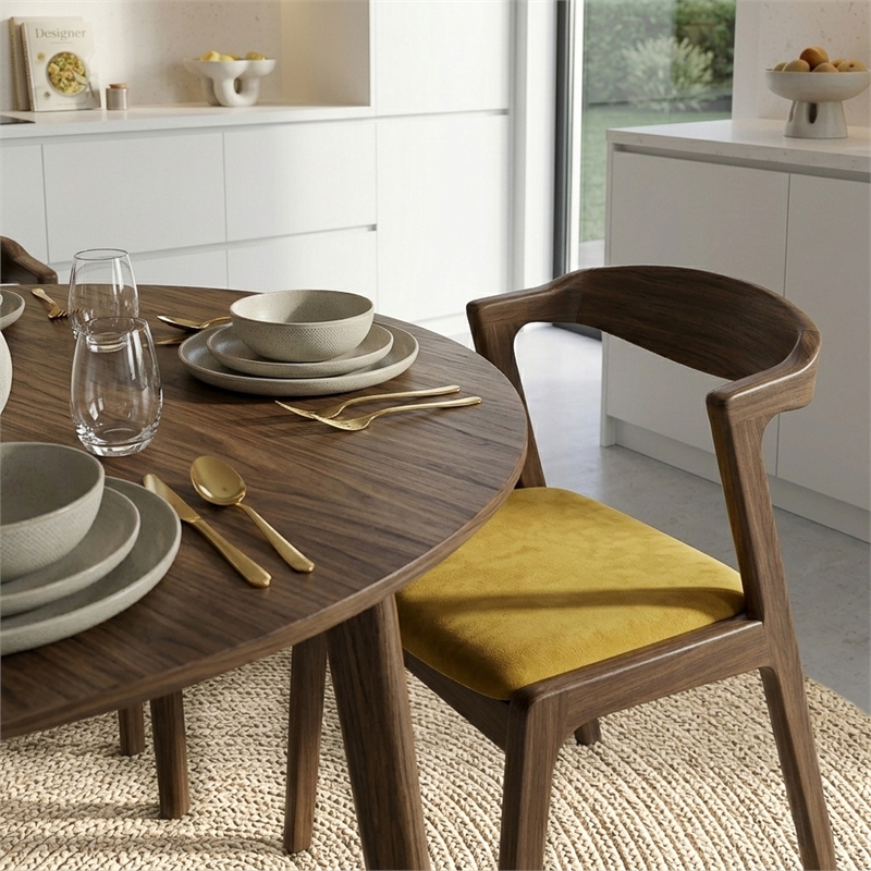 Roxy Mid-Century Modern Velvet Dining Chair in Dark Yellow (Set of 2)