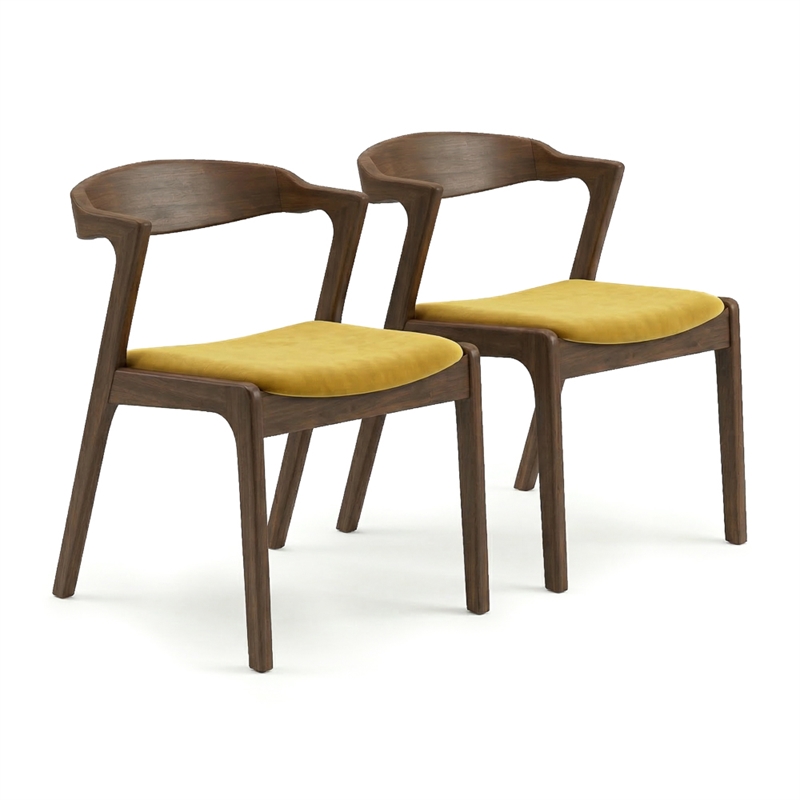 Roxy Mid-Century Modern Velvet Dining Chair in Dark Yellow (Set of 2)