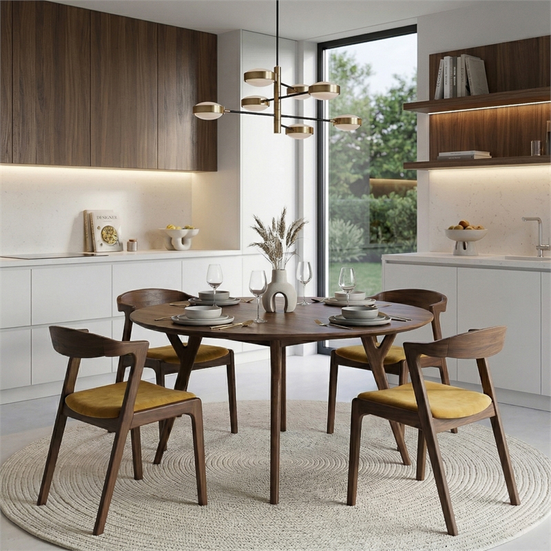 Roxy Mid-Century Modern Velvet Dining Chair in Dark Yellow (Set of 2)