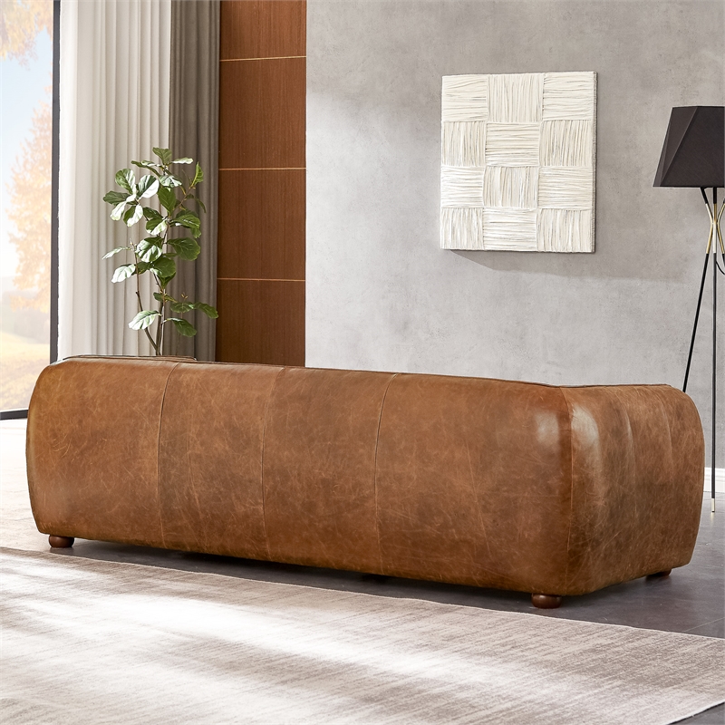 Maylo Mid Century Modern Luxury Italian Leather Couch in Brown Tan