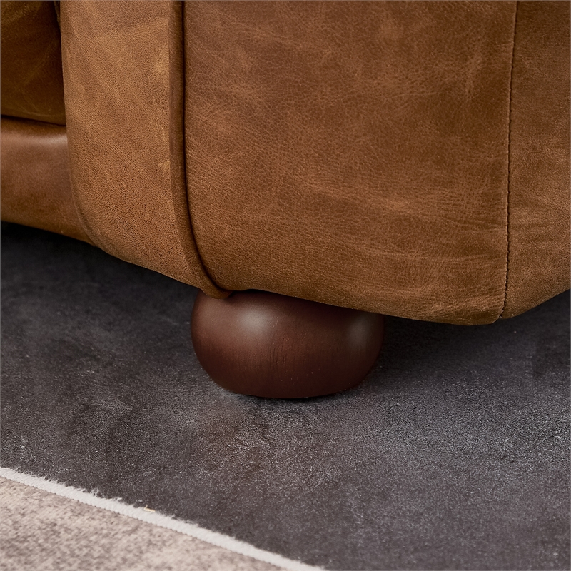 Maylo Mid Century Modern Luxury Italian Leather Couch in Brown Tan