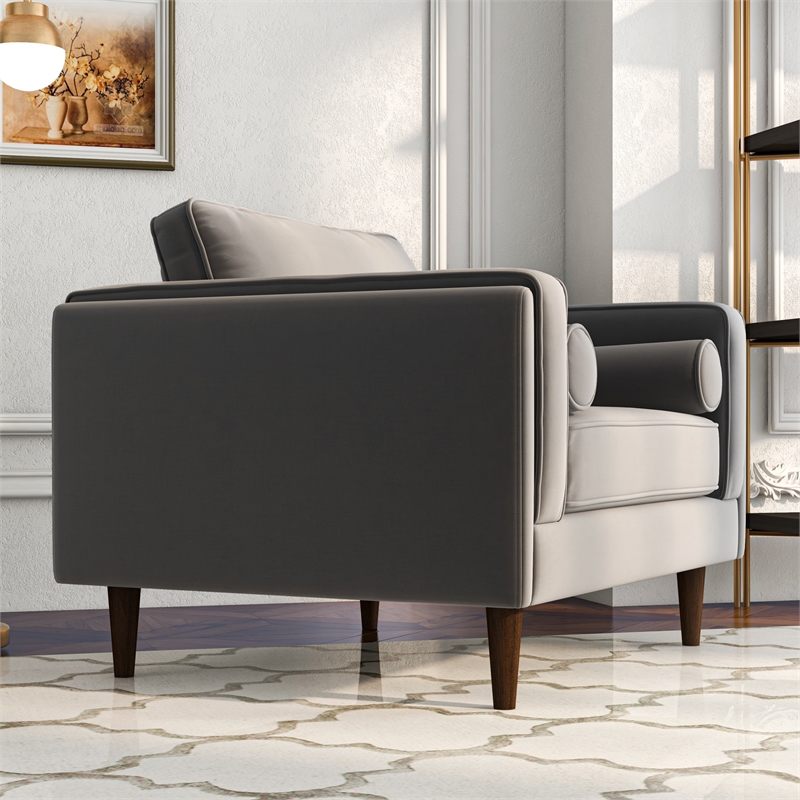 Hudson Mid-Century Modern Pillow Back Velvet Upholstered Armchair in Gray