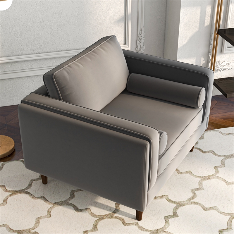 Hudson Mid-Century Modern Pillow Back Velvet Upholstered Armchair in Gray