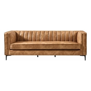 Ashcroft Kendrix 84'' Leather Upholstered Sofa in Cognac Tan