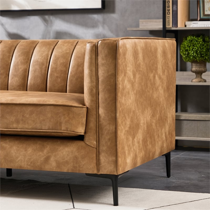 Ashcroft Kendrix 84'' Leather Upholstered Sofa in Cognac Tan