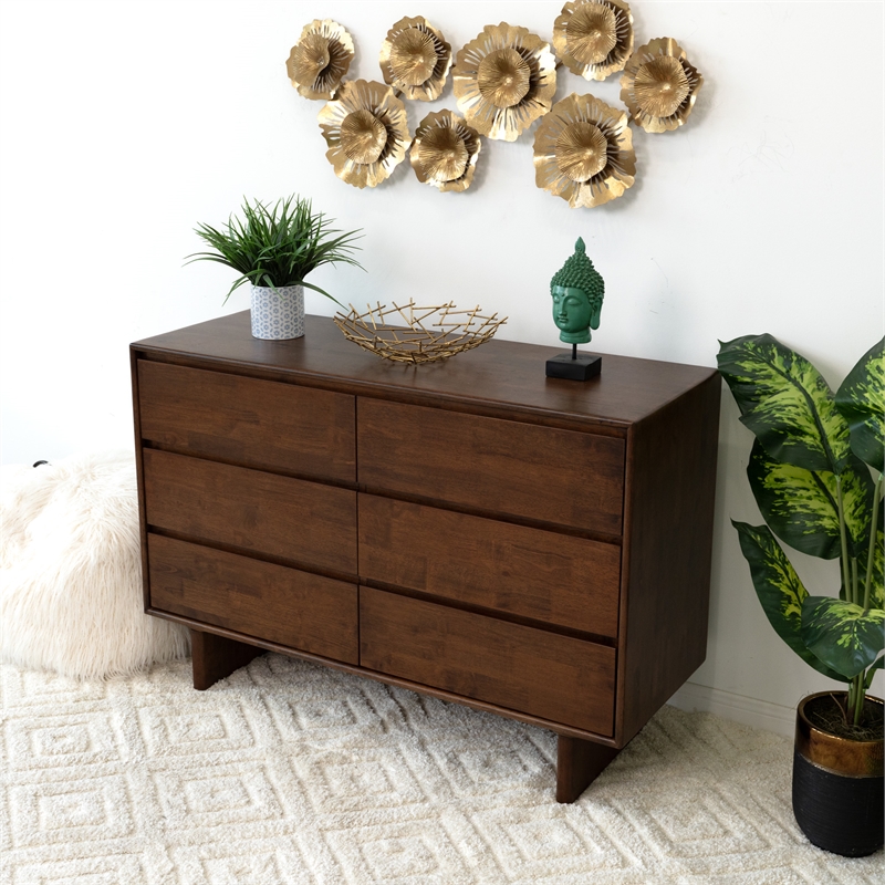 Boston Mid Century Modern Solid Wood Walnut Dresser with 6 Drawers