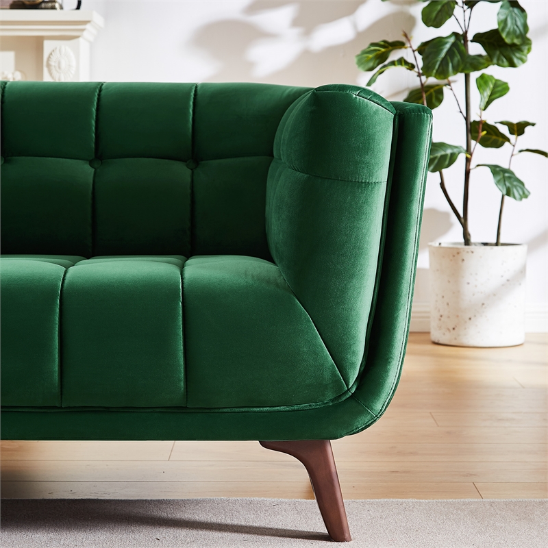Alosio Living Room Rectangular Tufted Back Velvet Upholstered Sofa in Dark Green