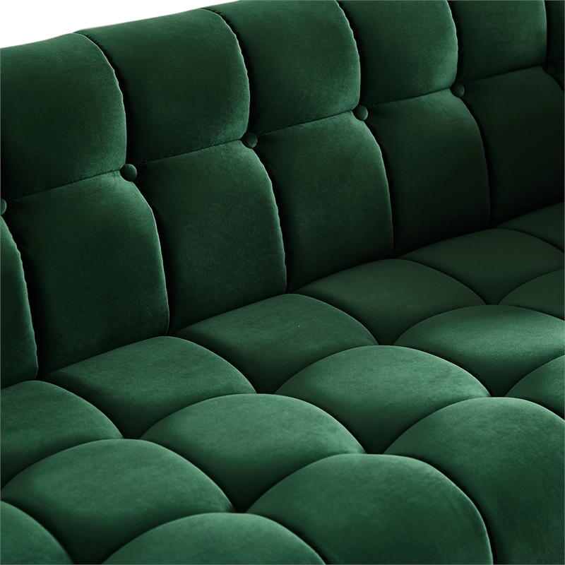 Alosio Living Room Rectangular Tufted Back Velvet Upholstered Sofa in Dark Green