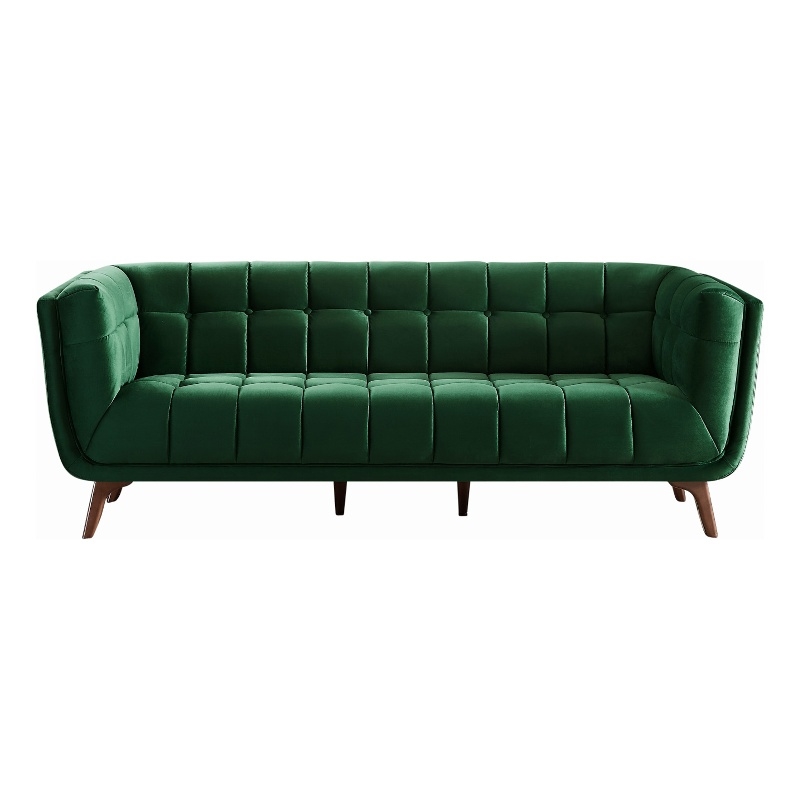 Alosio Living Room Rectangular Tufted Back Velvet Upholstered Sofa in Dark Green