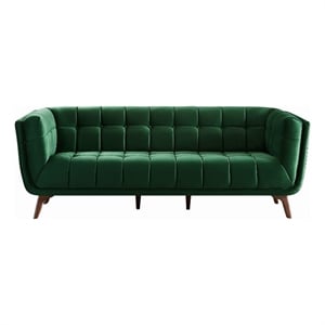 Alosio Living Room Rectangular Tufted Back Velvet Upholstered Sofa in Dark Green