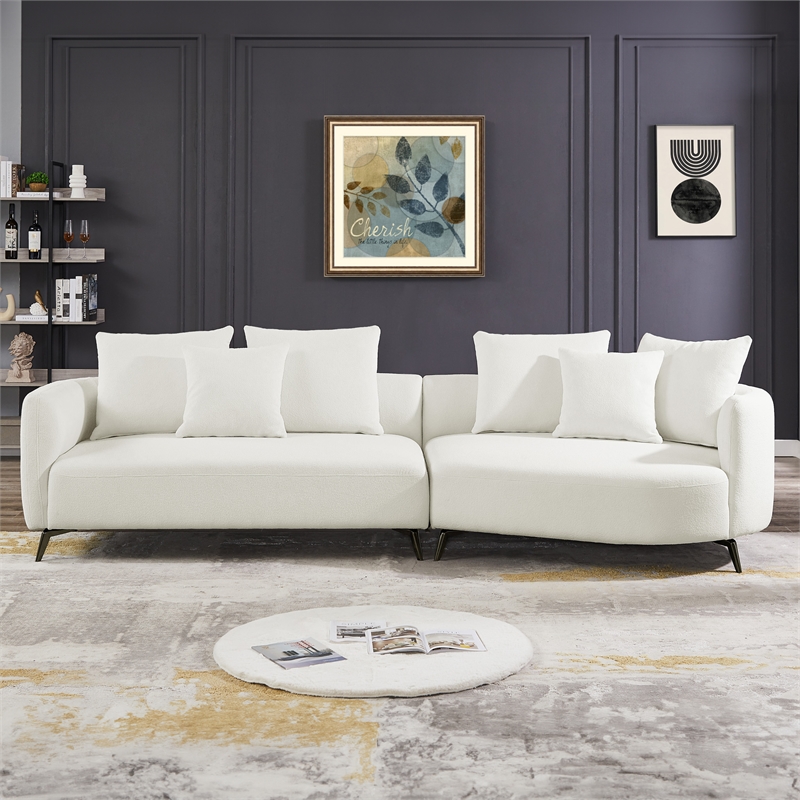 Lusitania Fabric & Solid Wood Right Facing Sectional Sofa in Cream