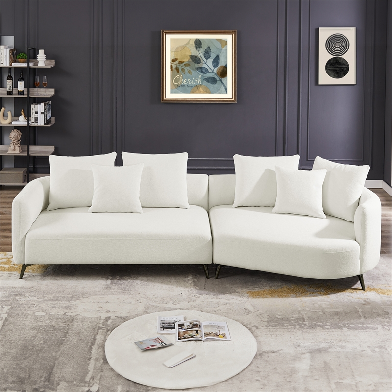Lusitania Fabric & Solid Wood Right Facing Sectional Sofa in Cream