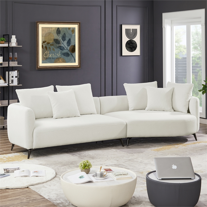 Lusitania Fabric & Solid Wood Right Facing Sectional Sofa in Cream