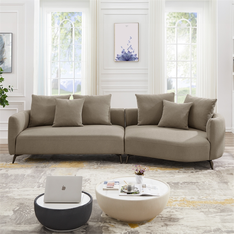 Lusitania Fabric & Solid Wood Right Facing Sectional Sofa in Mocha