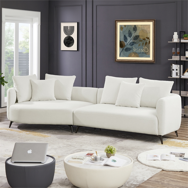 Lusitania Fabric & Solid Wood Left Facing Sectional Sofa in Cream