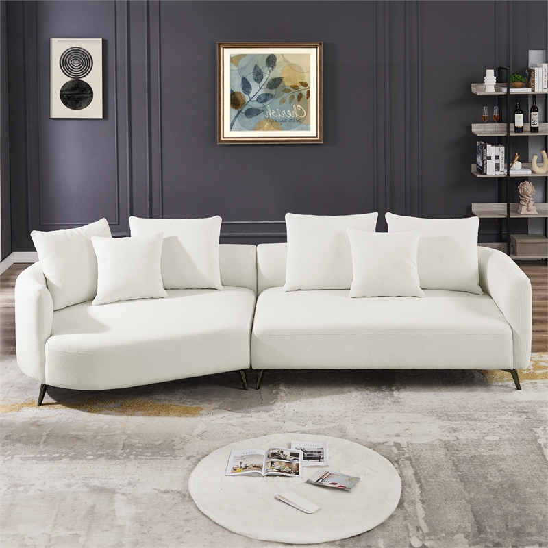 Lusitania Fabric & Solid Wood Left Facing Sectional Sofa in Cream