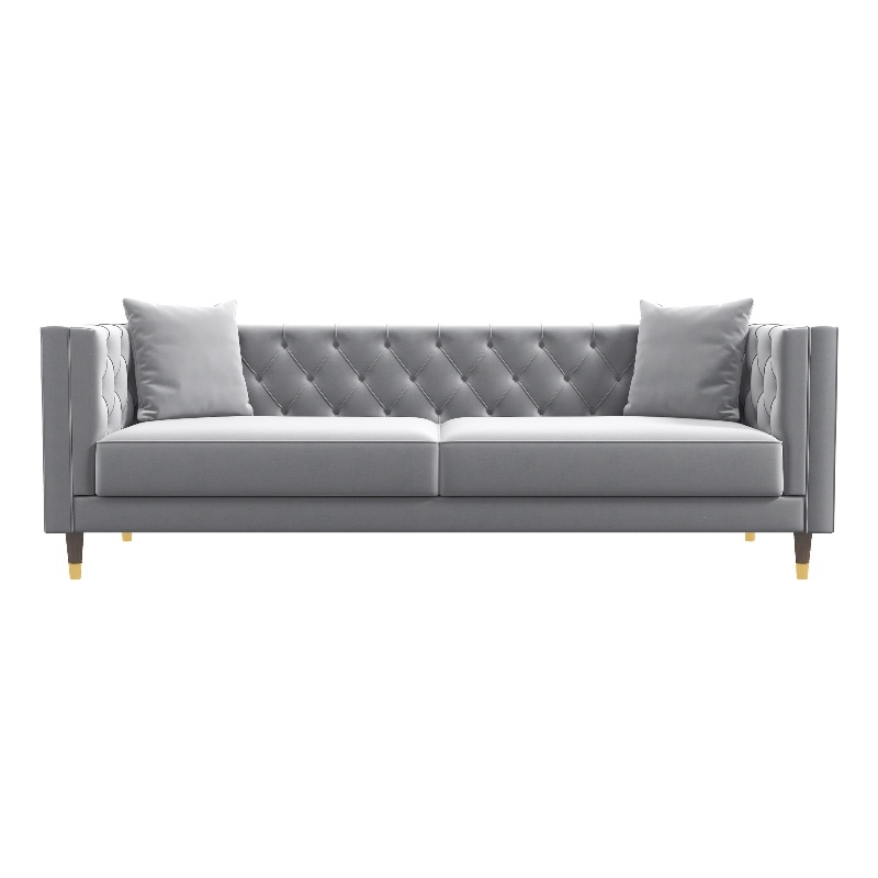 Lana Living Room Tufted Velvet Upholstered Couch in Light Gray