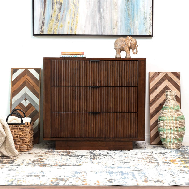 Carla Mid Century Modern Solid Wood Walnut Nightstand with 3 Drawers