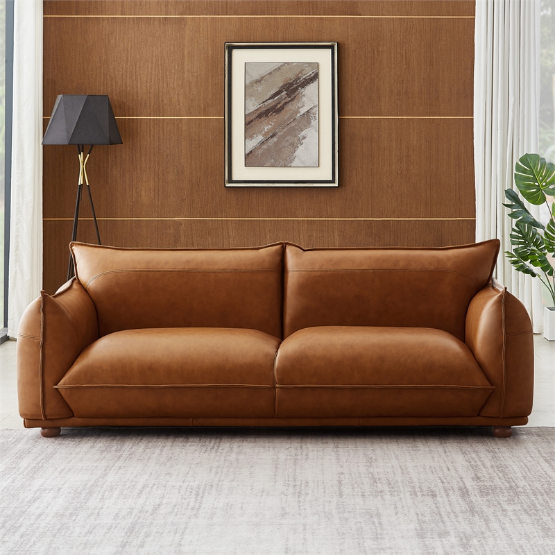 Maner Mid-Century Modern Luxury Living Room Couch in Cognac Tan Leather
