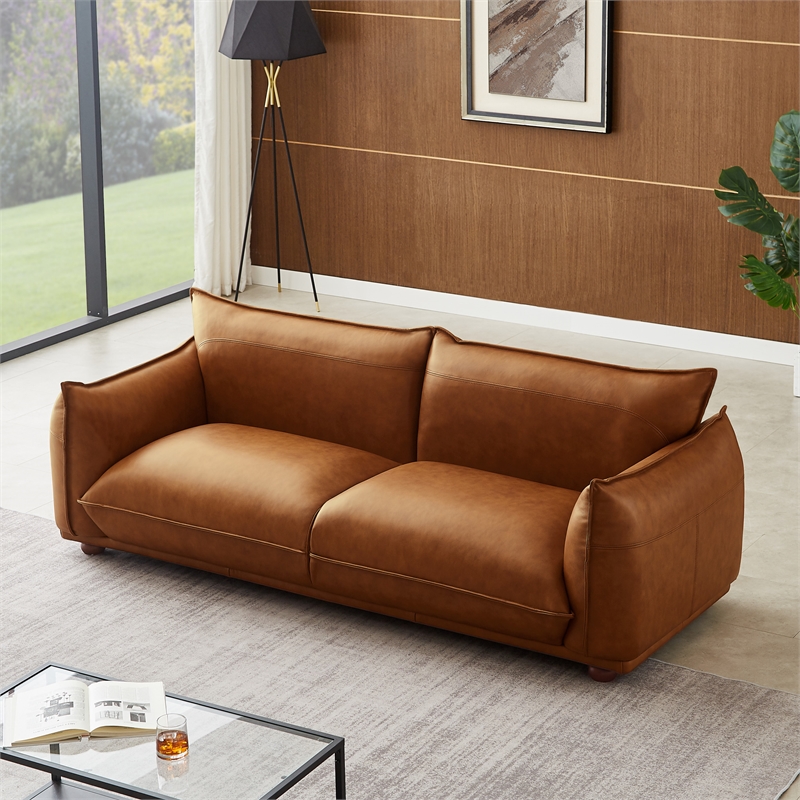 Maner Mid-Century Modern Luxury Living Room Couch in Cognac Tan Leather