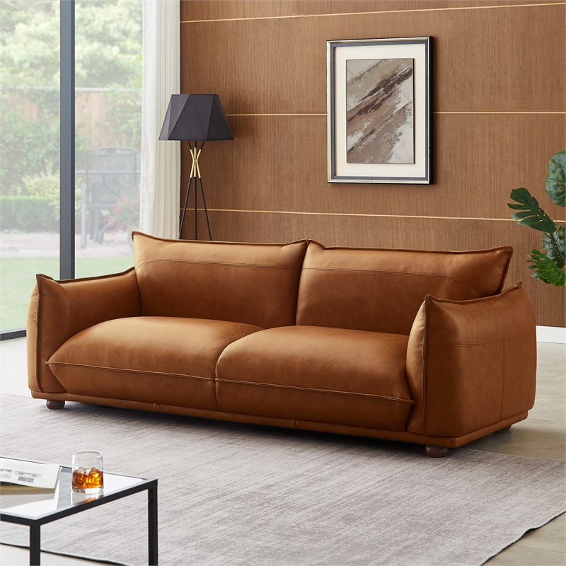 Maner Mid-Century Modern Luxury Living Room Couch in Cognac Tan Leather