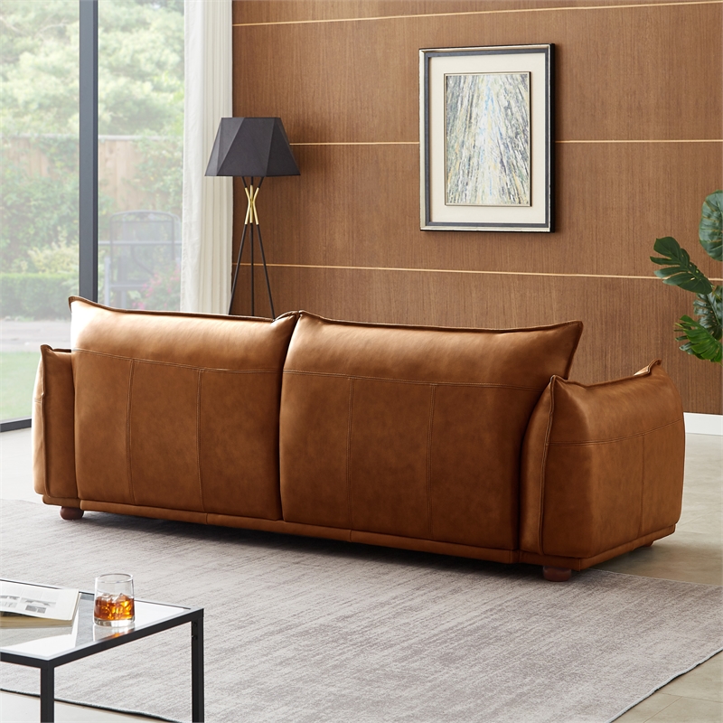 Maner Mid-Century Modern Luxury Living Room Couch in Cognac Tan Leather