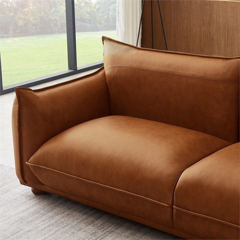 Maner Mid-Century Modern Luxury Living Room Couch in Cognac Tan Leather