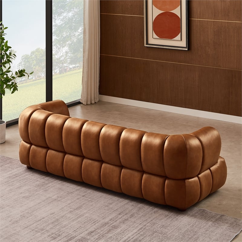 Roven Mid-Century Modern Luxury Living Room Couch in Cognac Tan Leather