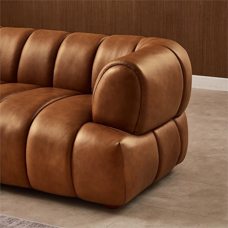 Roven Mid-Century Modern Luxury Living Room Couch in Cognac Tan Leather