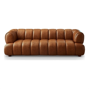 Roven Mid-Century Modern Luxury Living Room Couch in Cognac Tan Leather