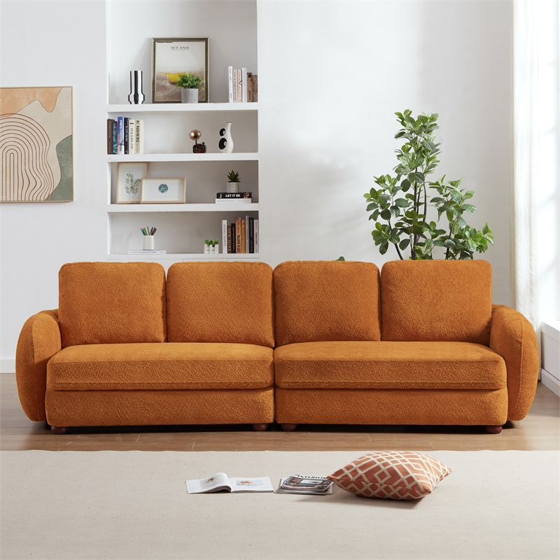 Virgo Mid-Century Modern Living Room Luxury Boucle Fabric Couch in Burnt Orange
