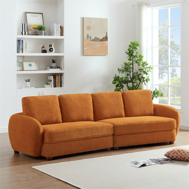 Virgo Mid-Century Modern Living Room Luxury Boucle Fabric Couch in Burnt Orange