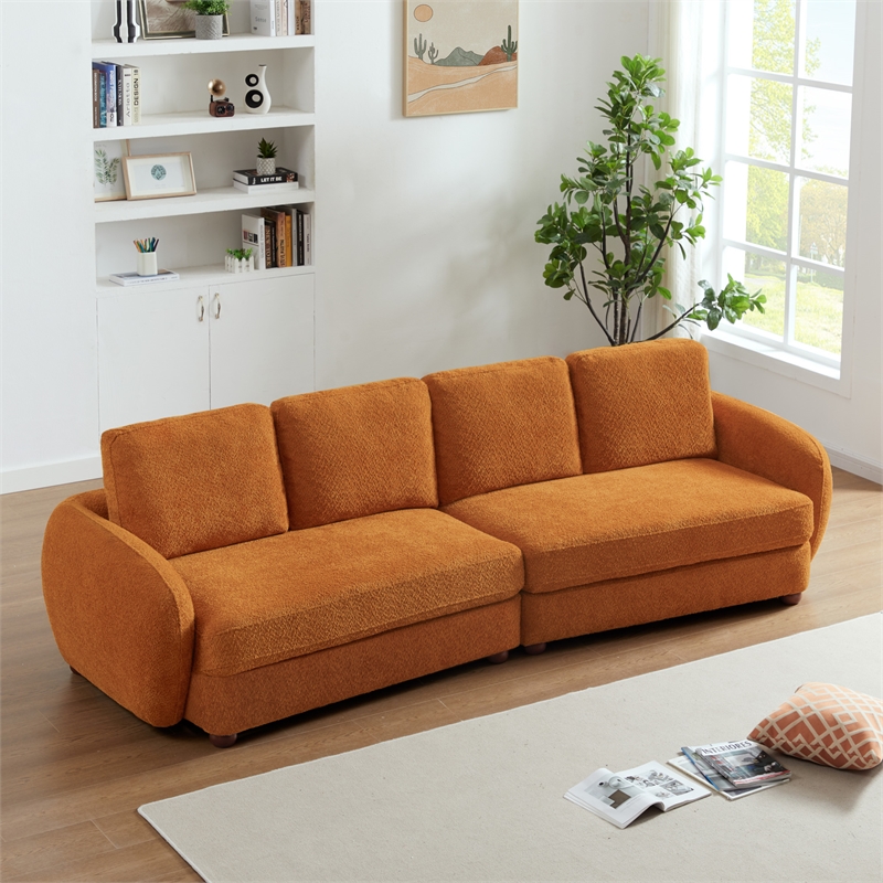 Virgo Mid-Century Modern Living Room Luxury Boucle Fabric Couch in Burnt Orange