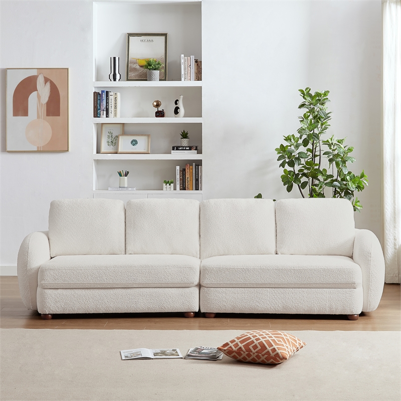 Virgo Mid-Century Modern Living Room Luxury Boucle Fabric Couch in Cream