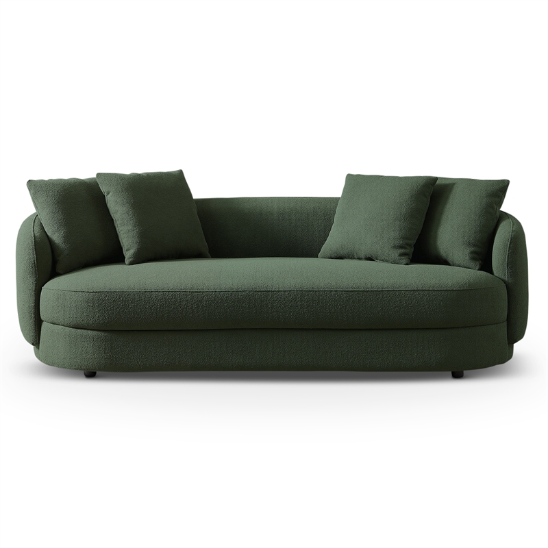 Perten Japandi Mid-Century Living Room Boucle Fabric Sofa in Olive Green