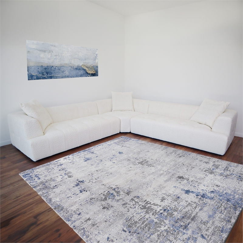 Kayzer Mid-Century Modern Ivory Boucle Fabric Corner Sofa