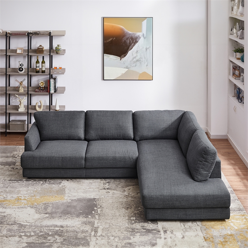 Griffith Modern Cozy Living Room Right Facing Gray Fabric Linen Sectional Sofa