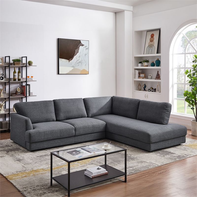 Griffith Modern Cozy Living Room Right Facing Gray Fabric Linen Sectional Sofa