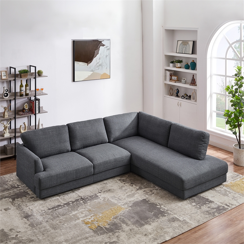 Griffith Modern Cozy Living Room Right Facing Gray Fabric Linen Sectional Sofa