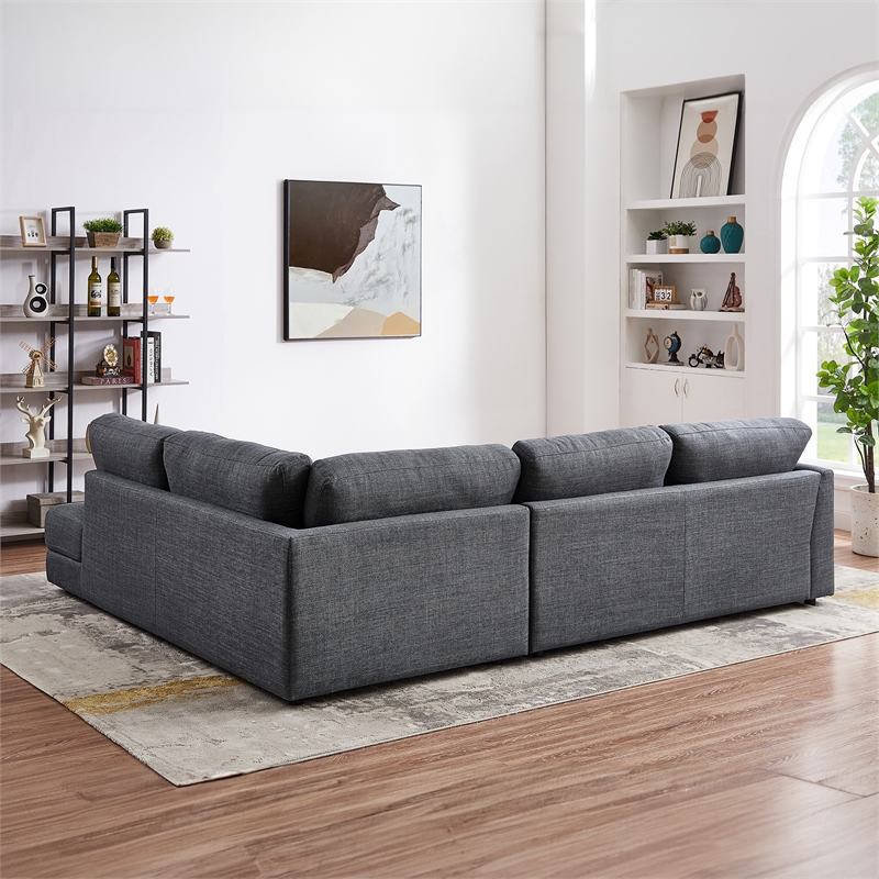 Griffith Modern Cozy Living Room Right Facing Gray Fabric Linen Sectional Sofa