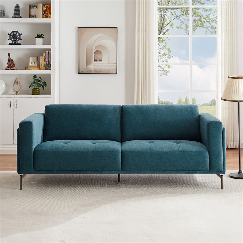 Ashcroft Sheridan Linen Fabric Upholstered Sofa in Blue