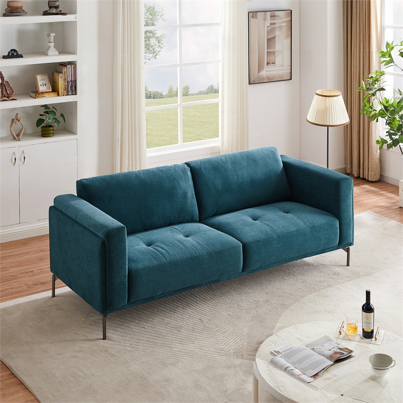 Ashcroft Sheridan Linen Fabric Upholstered Sofa in Blue