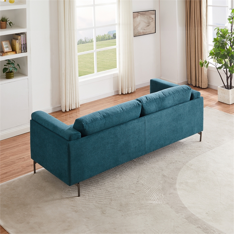 Ashcroft Sheridan Linen Fabric Upholstered Sofa in Blue