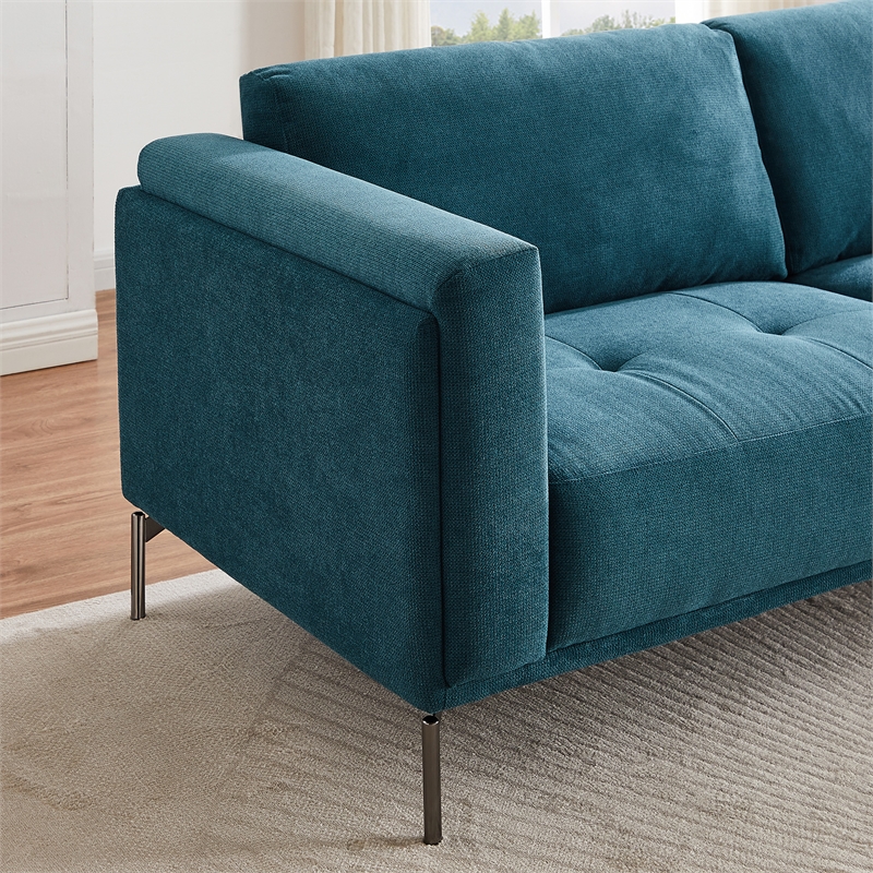 Ashcroft Sheridan Linen Fabric Upholstered Sofa in Blue