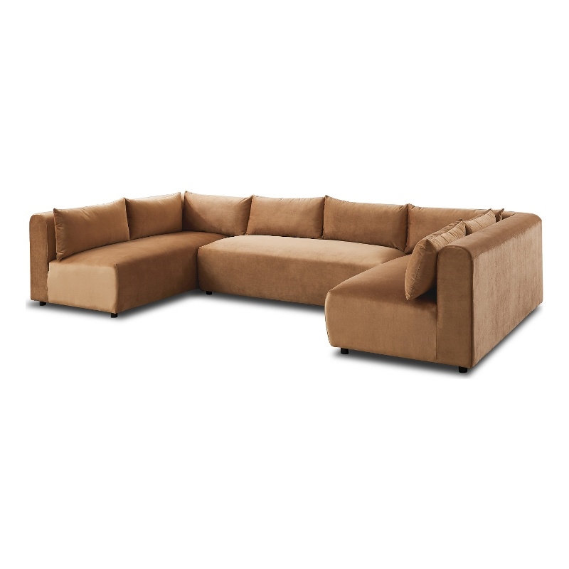 Glenmont Mid Century Modern Modular Cognac Tan Velvet Comfy Sectional Couch