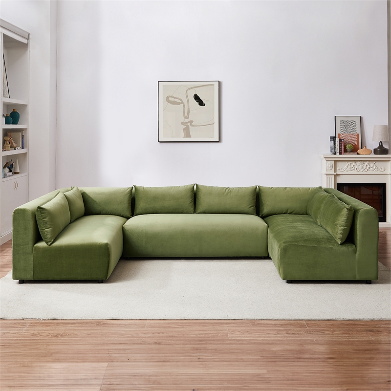 Glenmont Mid Century Modern Modular Olive Green Velvet Comfy Sectional Couch