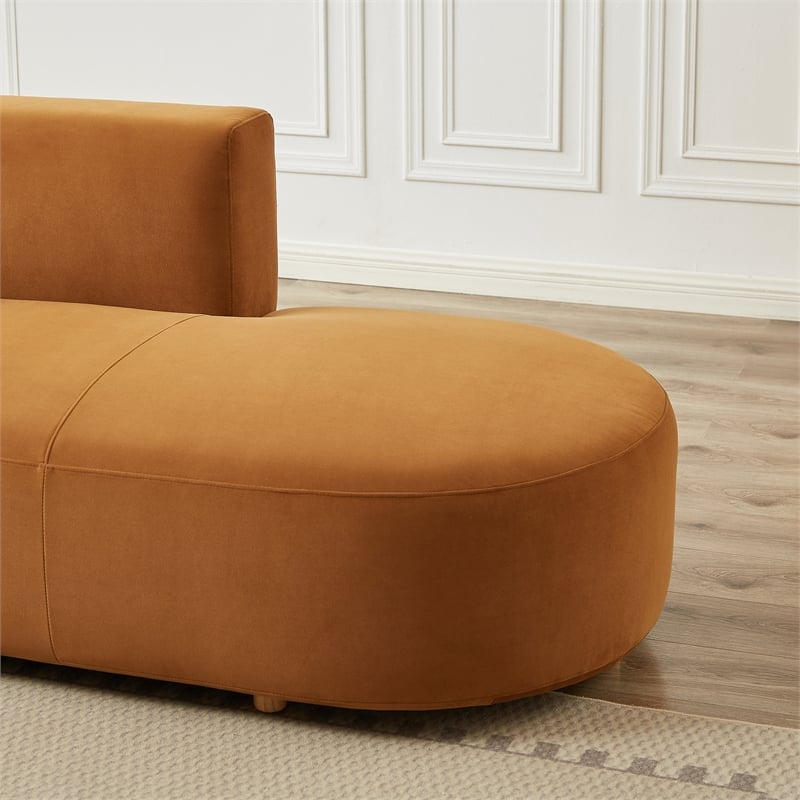 Ulysses Mid-Century L-Shaped Cognac Brown Velvet Left-Facing Sectional Sofa
