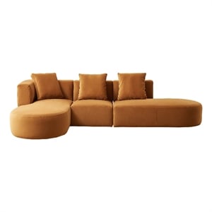 Ulysses Mid-Century L-Shaped Cognac Brown Velvet Left-Facing Sectional Sofa