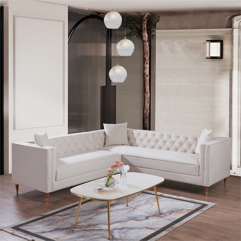Lana Modern Living Room Cream Velvet Symmetrical Corner Sectional Sofa